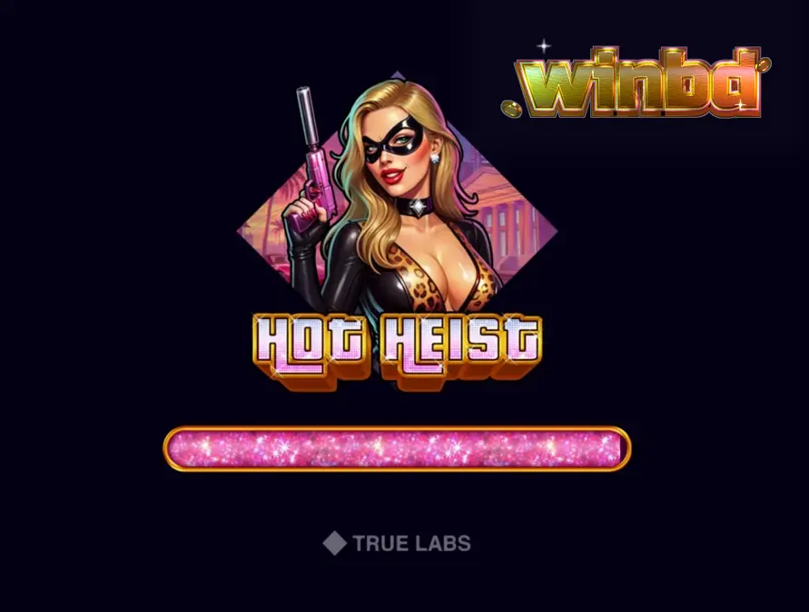 TrueLab-এর Hot Heist স্লট গেমের একটি স্ক্রিনশট, যেখানে নিয়ন-আলোকিত শহর এবং অপরাধ-থিমযুক্ত প্রতীক দেখা যাচ্ছে।